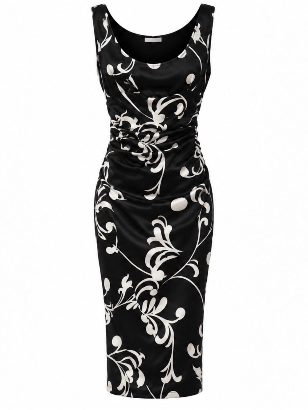 London Times Black Sheath Dress with White Floral Scroll Print